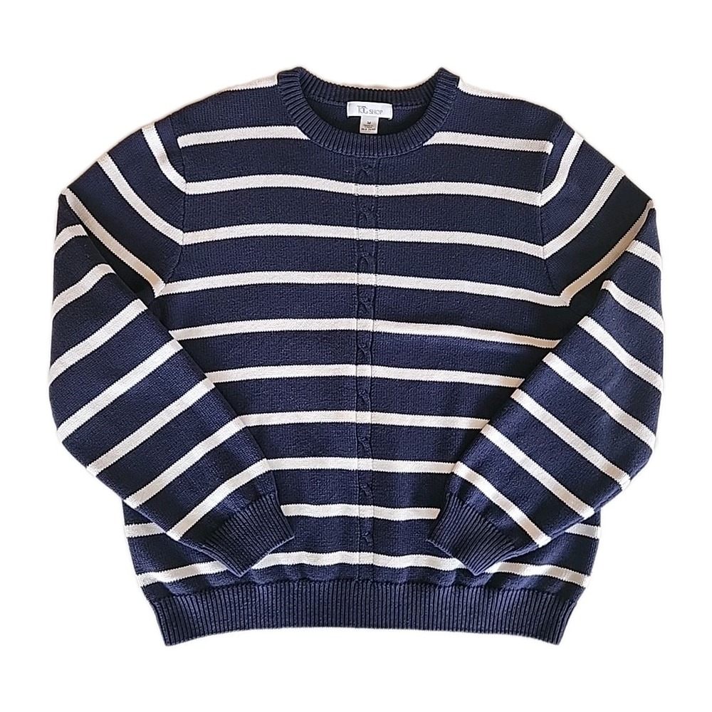 The Tog Shop Navy Stripe Fisherman Sweater Size M Cotton Coastal Preppy Nautical